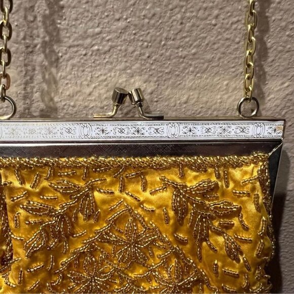 Pretty Vintage Yellow Hand Beaded Evening Bag/Purse - Picture 9 of 9